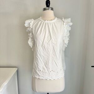 Driftwood cotton Eyelet Trim Short Sleeve Top in White, Medium